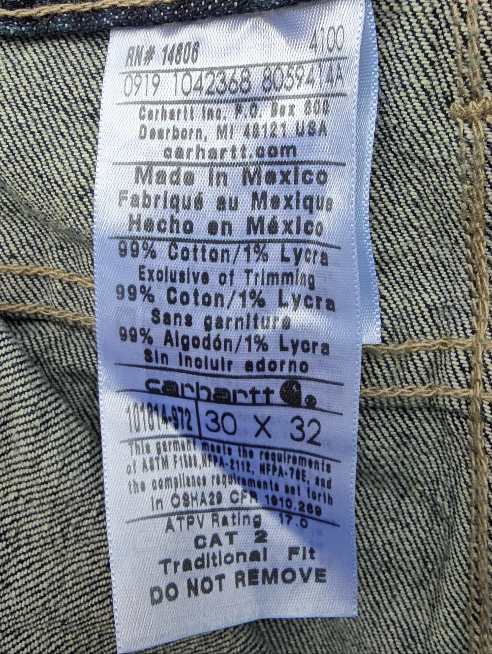 FR Carhatt 1212 CAT 2. Dark Wash Straight Leg Jeans